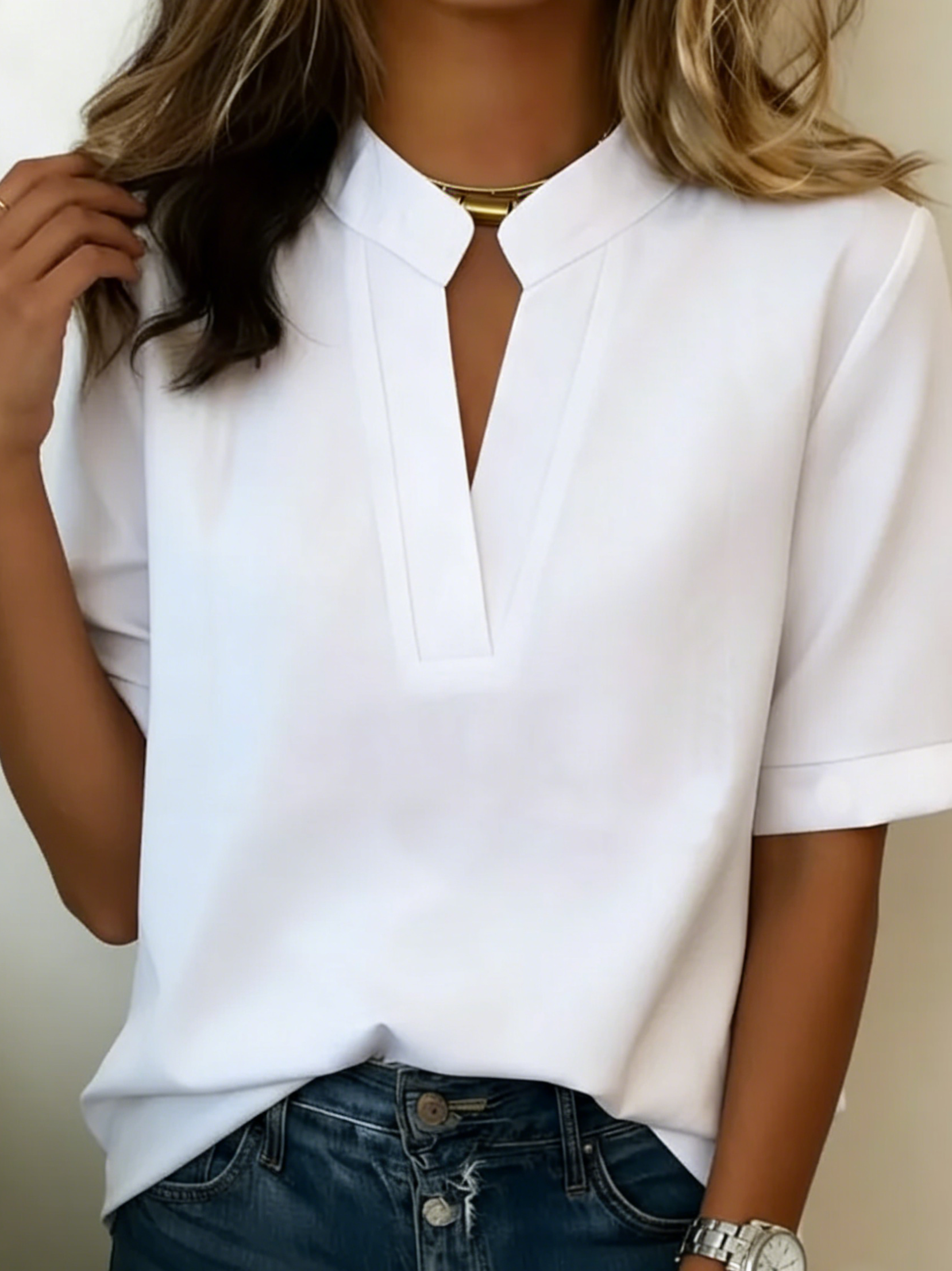 Maeve | Chic V-Neck Blouse with Gold Detail