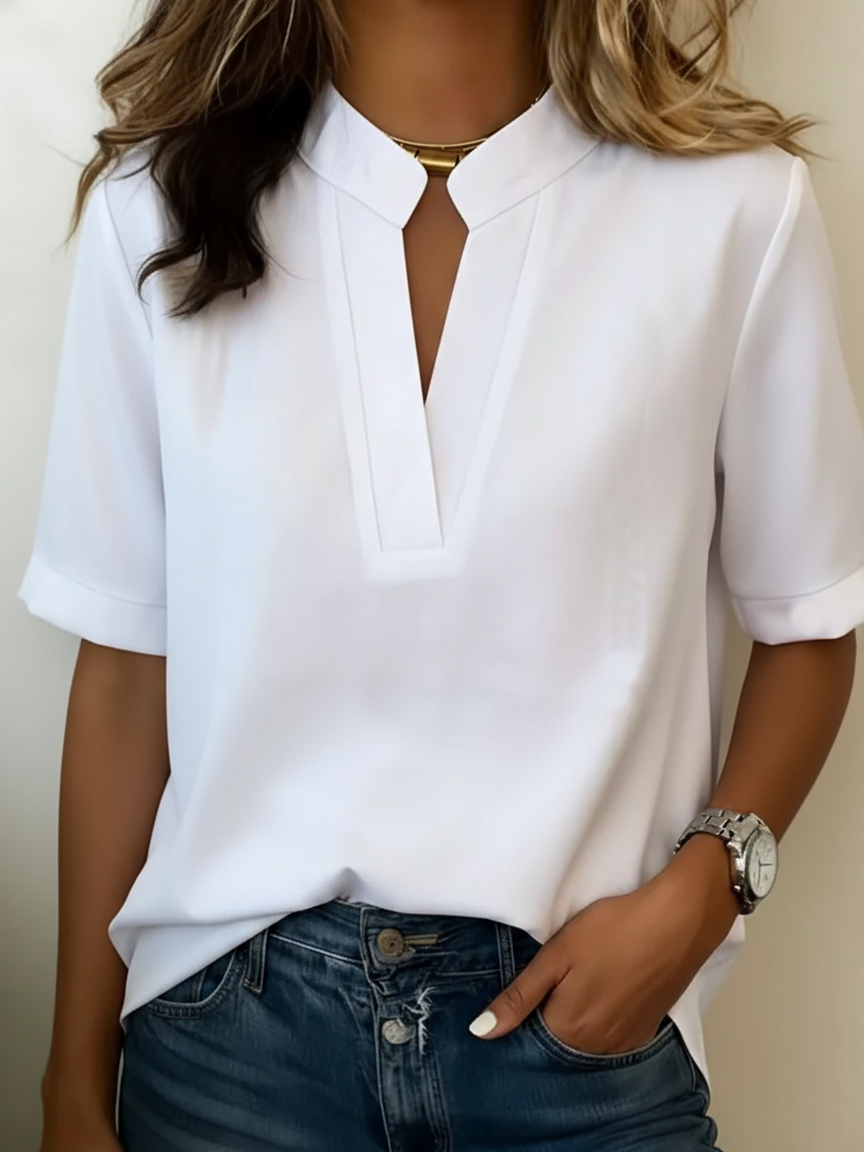 Maeve | Chic V-Neck Blouse with Gold Detail