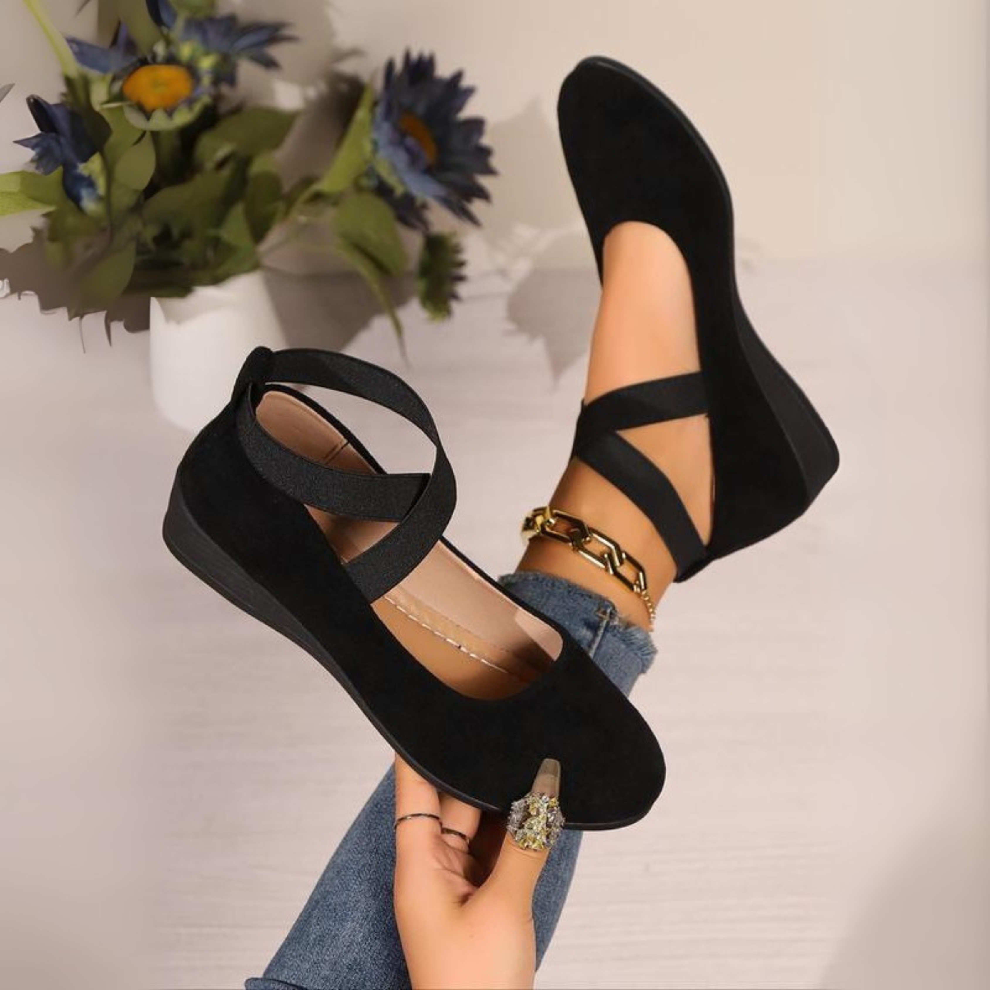 Closed Wedge Heel Ballerina Flats