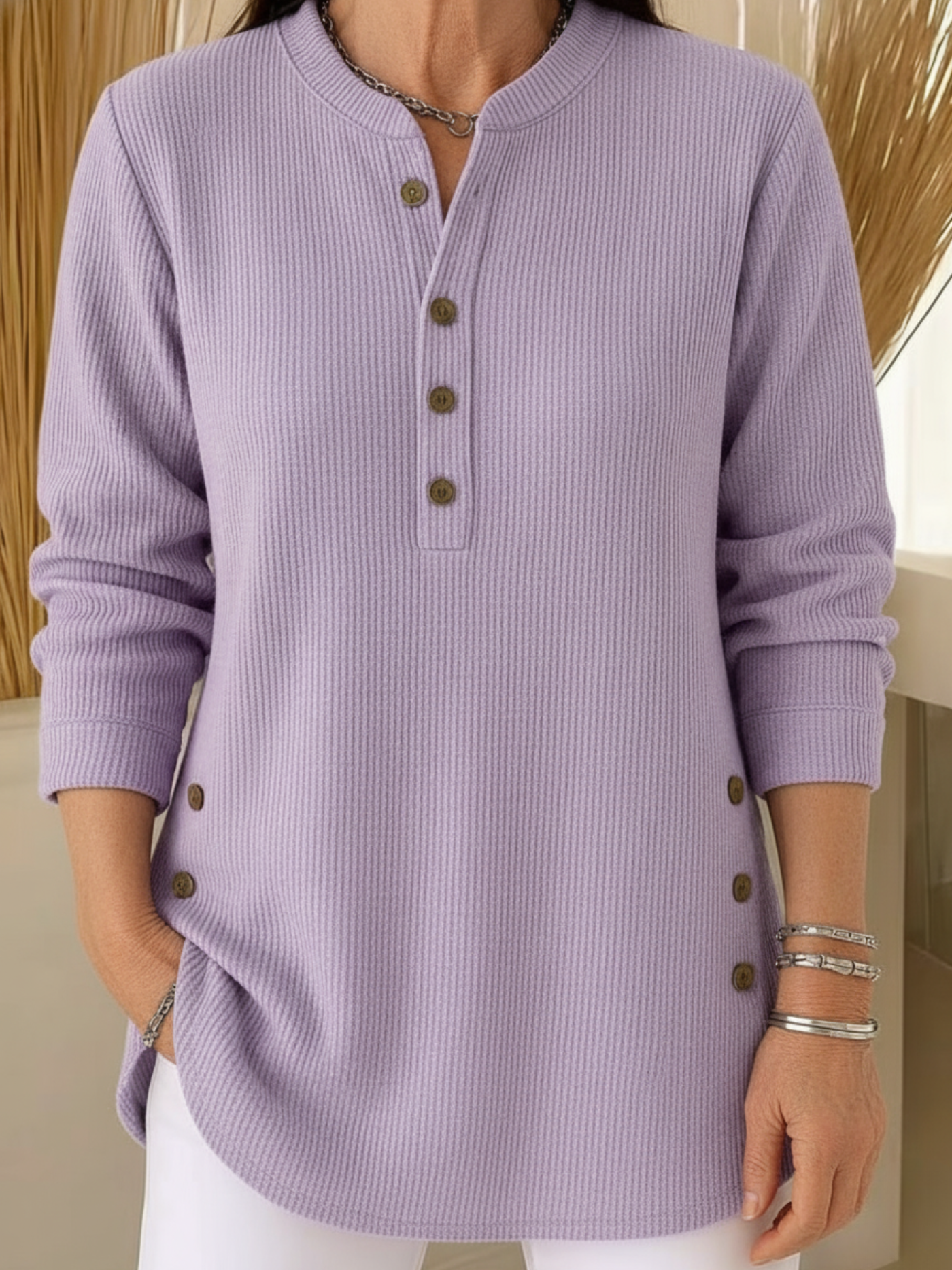 Elise™ – Plain Long-Sleeved Knit Sweater