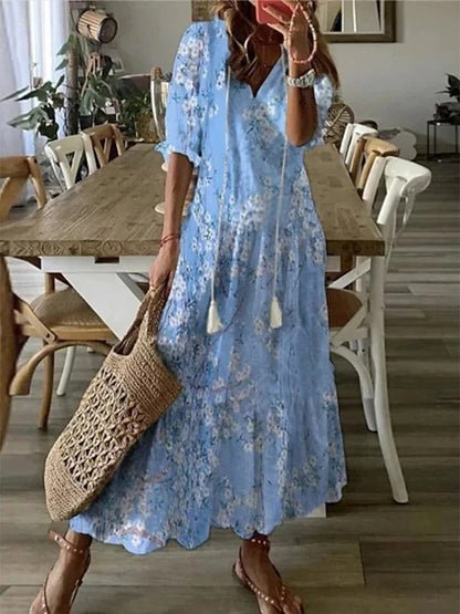 Leah – Flowing V-Neck Lightweight Maxi Dress